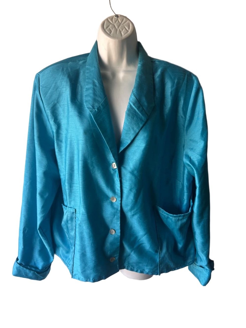 Russell Kemp Teal Textured Button Front Jacket Notch Lapel Patch Pockets 20T